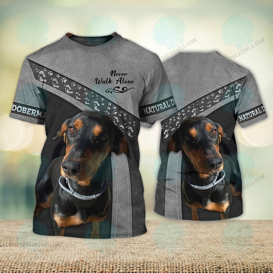 FUNSTUFFPRINT Natural Doberman Never Walk Alone 3D Full Print Shirts, Christmas Dog Memorial Gifts for loss of Dog 3D T-shirt