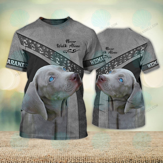 FUNSTUFFPRINT Weimaraner Love Never Walk Alone 3D Full Print Shirts, Christmas Dog Memorial Gifts for loss of Dog 3D T-shirt