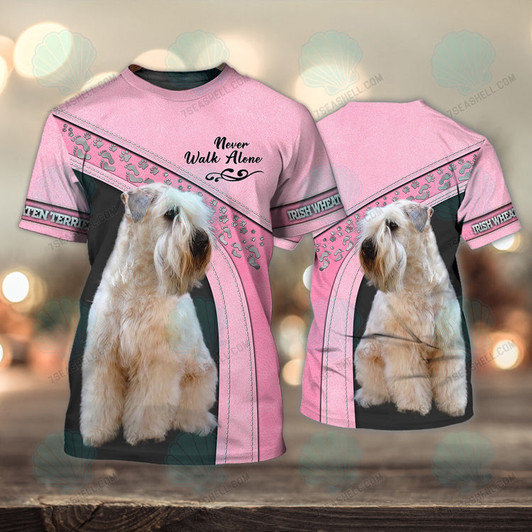 FUNSTUFFPRINT Irish Wheaten terrier Love Pink Never Walk Alone 3D Full Print Shirts, Christmas Dog Memorial Gifts for loss of Dog 3D T-shirt