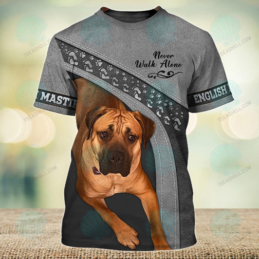 FUNSTUFFPRINT English mastiff Never Walk Alone 3D Full Print Shirts, Christmas Dog Memorial Gifts for loss of Dog 3D T-shirt