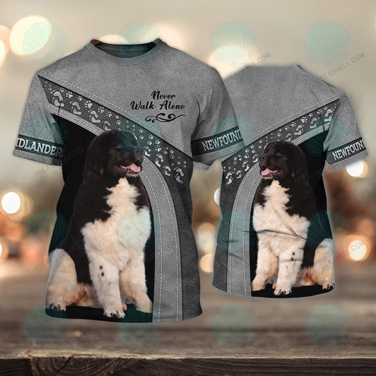 FUNSTUFFPRINT Newfoundland Love Grey Never Walk Alone 3D Full Print Shirts, Christmas Dog Memorial Gifts for loss of Dog 3D T-shirt