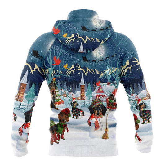 FUNSTUFFPRINT 3D Dachshund Christmas Night All Over 3D Hoodie and Zip Hoodie