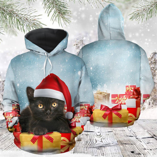 FUNSTUFFPRINT 3D Christmas Black Cat 1 All Over 3D Hoodie and Zip Hoodie