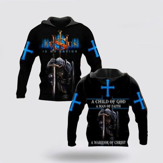 FUNSTUFFPRINT 3D Knight Templar Jesus Is My Savior A Warrior Of Christ 3D Hoodie and Zip Hoodie