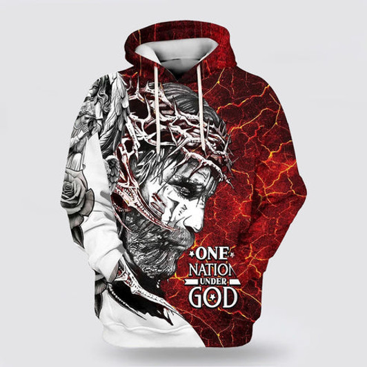 FUNSTUFFPRINT 3D Jesus One Nation Under God 3D Hoodie and Zip Hoodie
