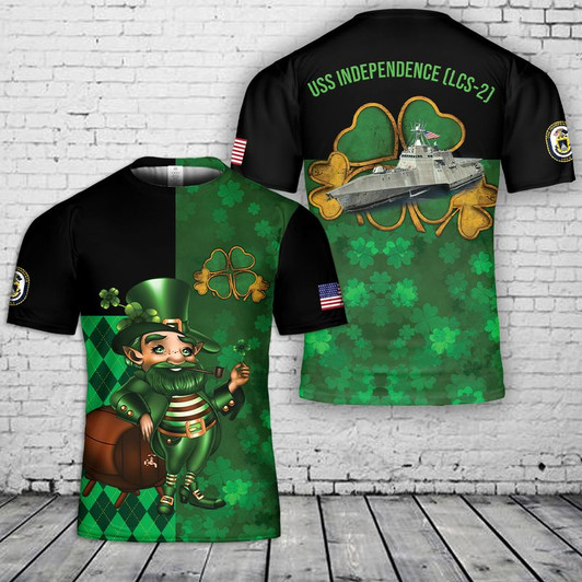 FUNSTUFFPRINT US Navy USS Independence (LCS-2) Happy St Patrick's Day T-Shirt 3D, T-Shirt Gift for Men Dad 3D T-shirt