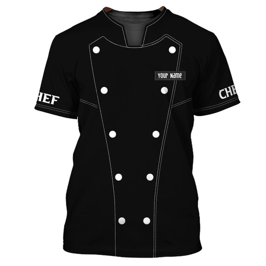 FUNSTUFFPRINT Chef Personalized Shirt Chef Apparel Chef Wear Cook Shirts Chef Uniform Black & White 3D T-shirt