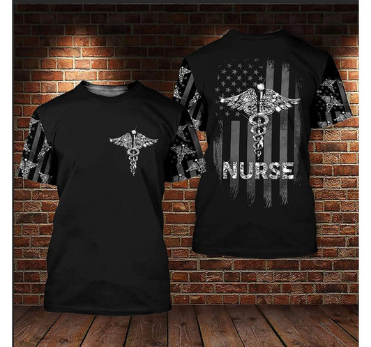 FUNSTUFFPRINT Nurse American Flag Diamond Flag 3D Printed Shirt, Nurse Uniform 3D TShirt 3D T-shirt