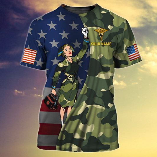 FUNSTUFFPRINT I'm A Veteran And A Nurse - Personalized Name 3D All Over Print T Shirt 3D T-shirt