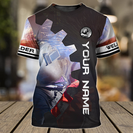 FUNSTUFFPRINT Custom Name Welder Shirt, Gear Welding Work Shirts, Welder Gifts 3D T-shirt