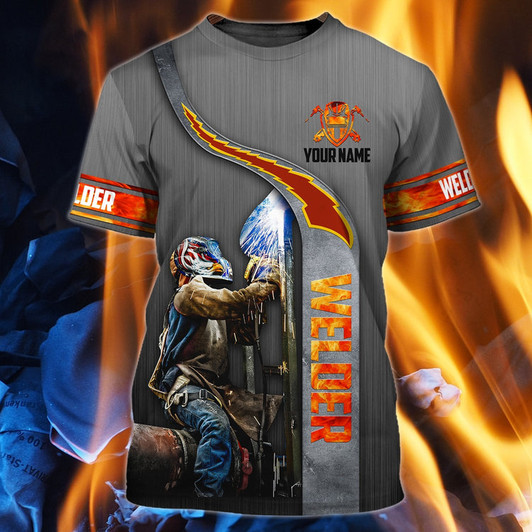 FUNSTUFFPRINT Custom Name 3D Welder T Shirt, Welder Job Shirt, Welder Gift, Gift For Dad Welder, Welding Shirts 3D T-shirt
