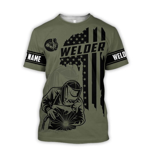 FUNSTUFFPRINT Personalized Welder Welding Shirts American Flag, American Welder, Flag Shirt 3D T-shirt