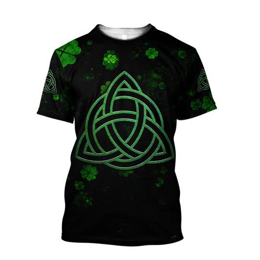 FUNSTUFFPRINT Trinity Knot or Rings Green Shamrock Shirt, St. Patrick's Day All Over Printed Shirt, Lucky Shamrock Shirt 3D T-shirt