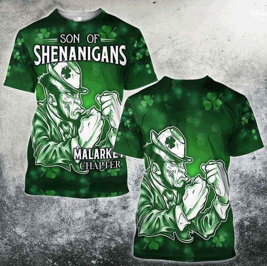 FUNSTUFFPRINT Son Of Shenanigans 3D All Over Printed Shirt, Malarkey Chapter Shamrock St. Patrick Day Shirt 3D T-shirt