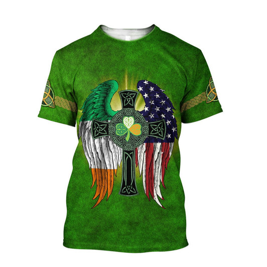 FUNSTUFFPRINT Irish Blessing Celtic Cross Wing Ireland and USA Shirt, Irish Gift, Happy St. Patrick's Day Shirt 3D T-shirt