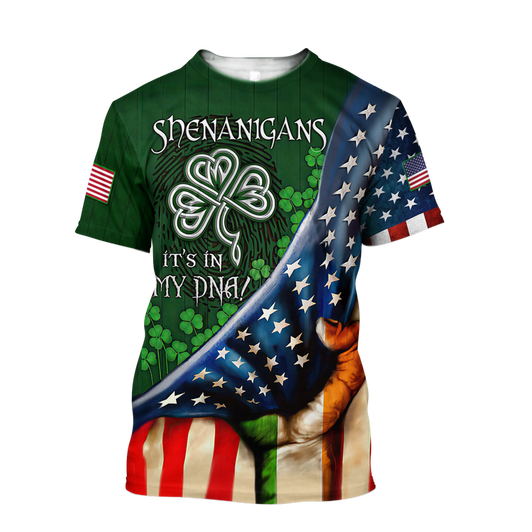 FUNSTUFFPRINT Shenanigans It is my DNA USA Flag 3D All Over Print Shirts, Saint Patrick's Day Shirt, Irish Shirt, USA Flag Shirt 3D T-shirt