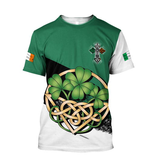 FUNSTUFFPRINT Celtic Cross Ireland St. Patrick's Day 3D Shirt, Irish St. Paddy's Sweater, Shamrock Shirt, Idea For St Patrick's Day 3D T-shirt
