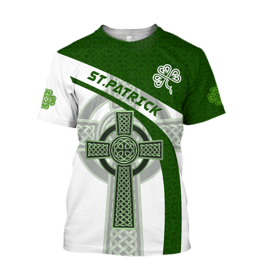 FUNSTUFFPRINT Cool Irish Celtic Knot Cross St.Patrick Day D Design Print Shirts, Hoodie Shirt For Men 3D T-shirt