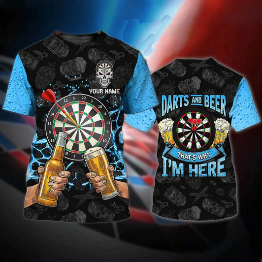 FUNSTUFFPRINT Customized With Name Dart And Beer 3D Full Printed T Shirt, Dart And Beer That Is Why I Am Here, Dart Shirt 3D T-shirt