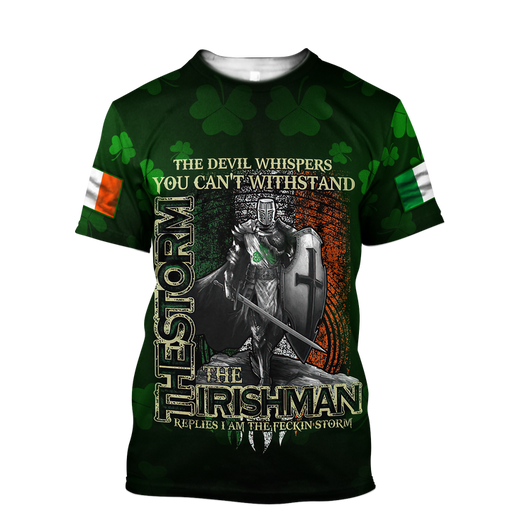 FUNSTUFFPRINT The Irishman The Storm Shirt, 3D All Over Print Pattern Shamrock, St Patrick's Day Shirt 3D T-shirt