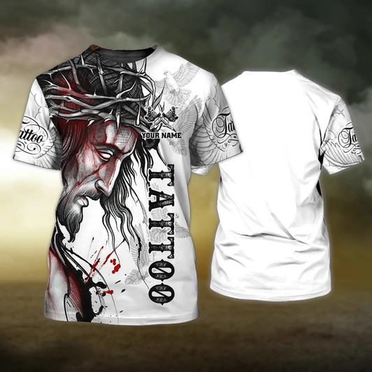 FUNSTUFFPRINT Personalized 3D All Over Print Tattoo Shirt Men, Jesus Tattoo Tshirt, Best Gift For Tattoo Shop 3D T-shirt