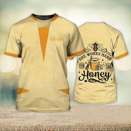 FUNSTUFFPRINT Custom Bee Keeper Women Shirt, She Works Hard For The Honey, Love Bee 3D Shirt For Her 3D T-shirt