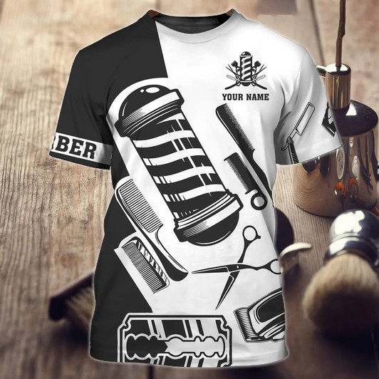 FUNSTUFFPRINT Personalized 3D All Over Print Barber Shirt Men, Barber Shop Tshirt Uniform, barber Clothing 3D T-shirt