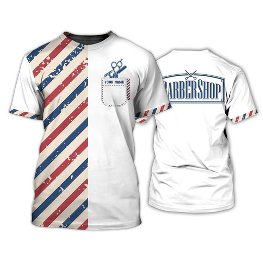 FUNSTUFFPRINT Custom Barber Tee Shirt Letter Pattern, Best Gift For A Barber, Barber Shop Uniform 3D T-shirt
