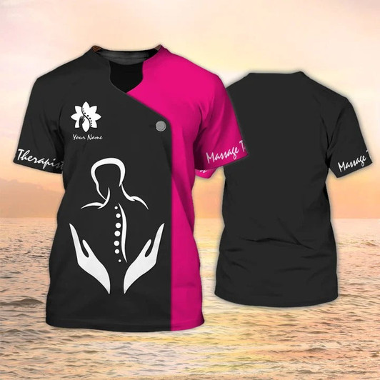 FUNSTUFFPRINT Massage Therapist Personalized Shirt Massage Therapy Uniform Black Pink 3D T-shirt
