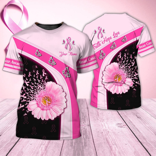FUNSTUFFPRINT Personalized Name 3D Tshirt Breast Cancer Awareness 3D T-shirt
