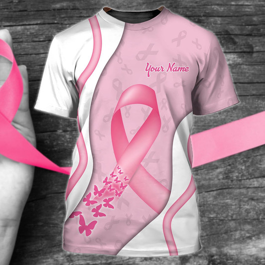 FUNSTUFFPRINT Pink Breast Cancer Awareness Shirt, Personalized Name 3D T-Shirt 3D T-shirt