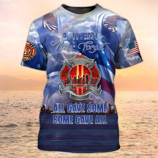 FUNSTUFFPRINT Never Forget Sep 11 T Shirt Men Women, Firefighter Tshirt American Memorial Shirt 3D T-shirt
