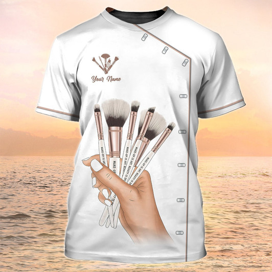 FUNSTUFFPRINT Makeup Artist Custom Tshirt Makeup Tools Shirts Beautician Uniform 3D T-shirt