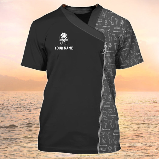 FUNSTUFFPRINT Dog Groomer T Shirt Dog Grooming Shirt Pet Grooming Salon Uniform 3D T-shirt