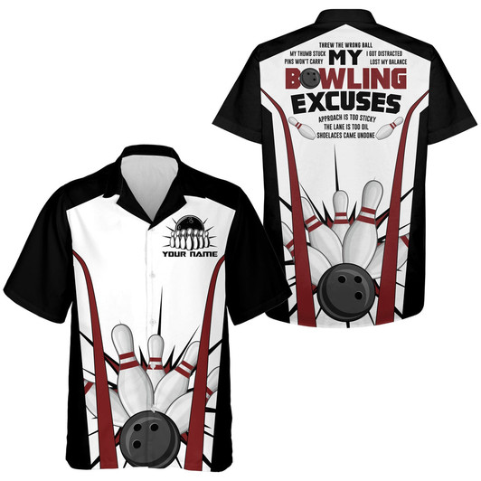 Custom Funny Hawaiian Bowling Shirt for Men Women, Custom Name Bowlers Jersey, Bowling Excuses 3D Print