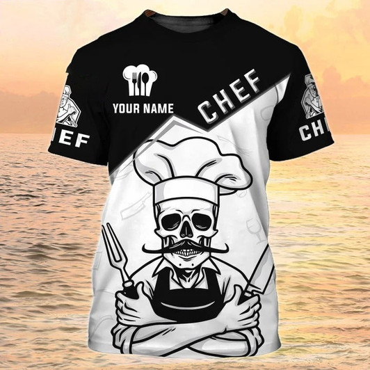 FUNSTUFFPRINT Customized 3D Master Chef Shirt Black And White Pattern, Skull Chef Shirt Men Women 3D T-shirt