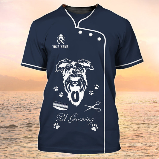 FUNSTUFFPRINT Grooming Apparel Am Dog Groomer Personalized Name 3D Tshirt Pet Grooming Salon Uniform 3D T-shirt