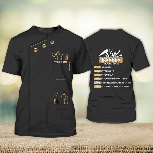 FUNSTUFFPRINT Personalized 3D All Over Printed Barber T Shirt Men Women Barber Hourly Rate Barber Stylist Barber Uniform 3D T-shirt