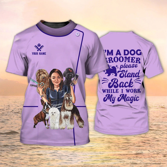 FUNSTUFFPRINT Custom 3D Purple Dog Groomer Shirt Men Women, I Am A Dog Groomer, Grooming Uniform, Groomer Gifts 3D T-shirt