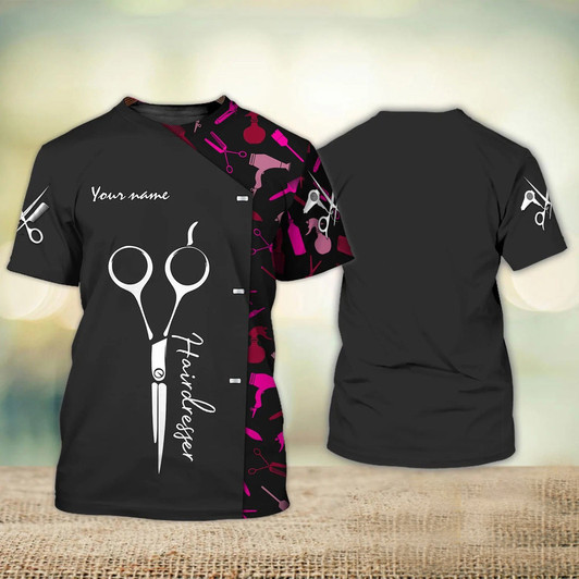 FUNSTUFFPRINT Customized Black 3D Barber Tshirt Scissors Barber Stylist Barber Shop Uniform Barber Gifts 3D T-shirt