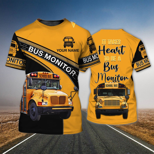 FUNSTUFFPRINT Personalized 3D Yellow Bus Monitor Shirt School Bus T Shirt For Men Women Coolspod 3D T-shirt