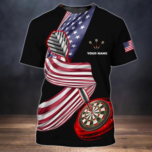 FUNSTUFFPRINT Customized 3D Drinking Beer Team Dart Shirt, Dart T shirt, Gift For Dart Lover American Flag Pattern 3D T-shirt