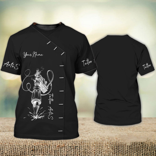 FUNSTUFFPRINT Custom 3D Tattoo Artist Black Shirt Love Tattoo Tee Shirt Tattoo Shop Uniform Gifts 3D T-shirt