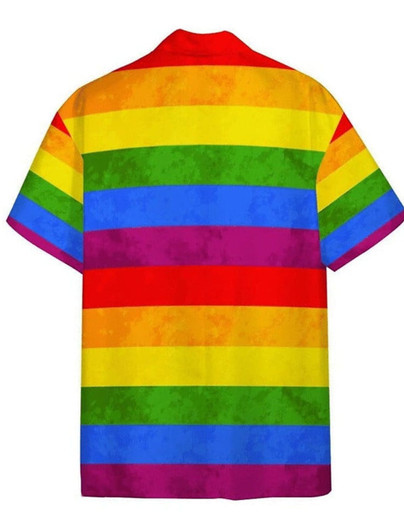 Summer hawaiian Shirt Rainbow Dog Striped Graphic Prints Pride Turn-Down Collar Rainbow Casual Going Out Short Sleeve Button-Down Printed Clothing