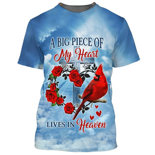 FUNSTUFFPRINT 3D All Over Print Memorial T Shirt Big Piece Of My Heart Lives In Heaven Shirts 3D T-shirt