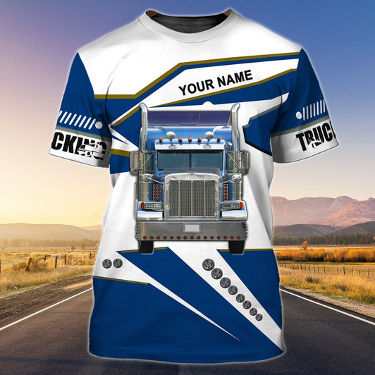 FUNSTUFFPRINT Custom Name Truck Driver T Shirt Labour Day Gift For A Trucker Man 3D T-shirt