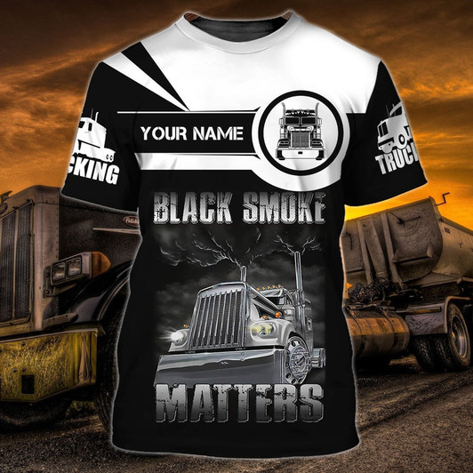 FUNSTUFFPRINT Personalized Truck Driver T Shirt Black Smoke Matters Gift For Trucker 3D T-shirt