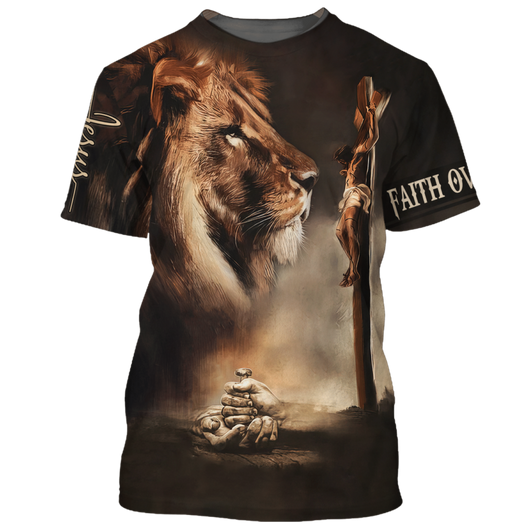 FUNSTUFFPRINT Cool Premium Faith Over Fear Tshirt Believe In God T Shirt For Men Women Jesus Shirts 3D T-shirt