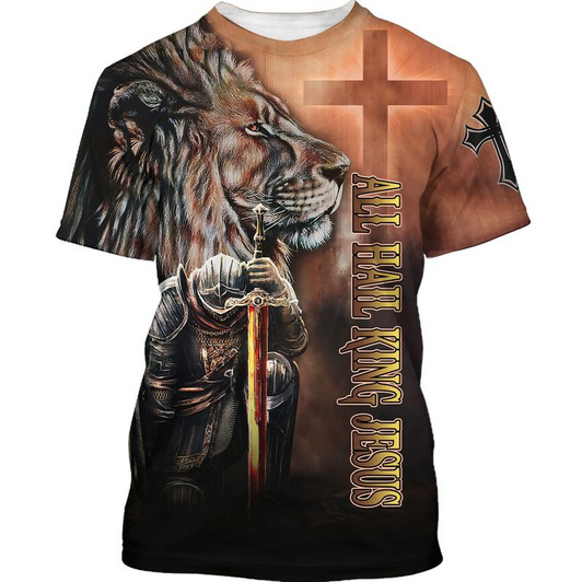 FUNSTUFFPRINT All Hail King Jesus T Shirt 3D All Over Print Knight Templar Warrior Shirt 3D T-shirt