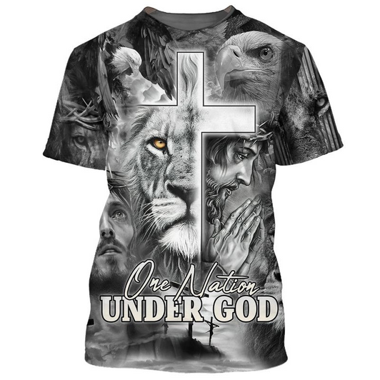 FUNSTUFFPRINT 3D Full Printed Black And White Nation Under God Shirts Coolspod 3D T-shirt